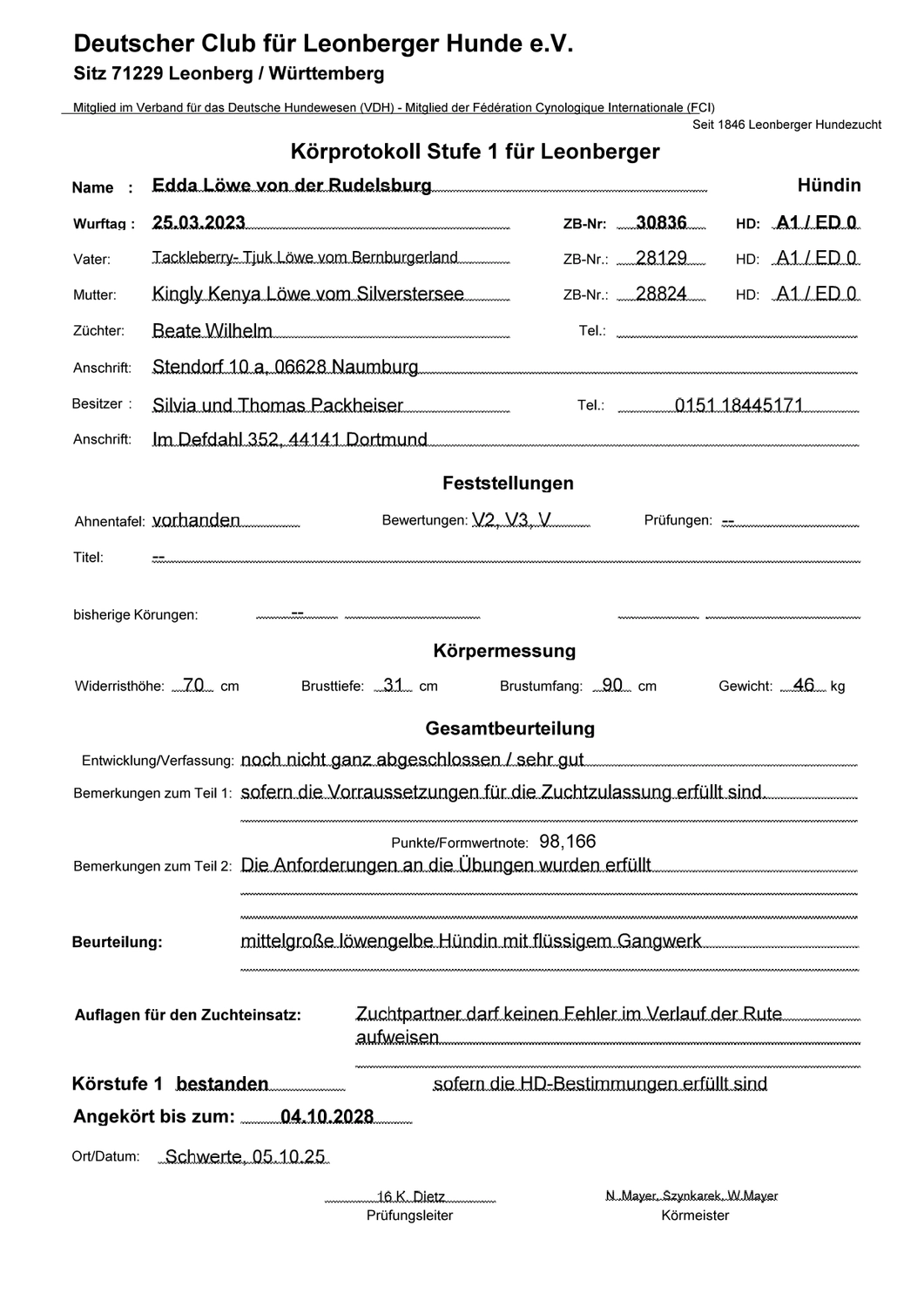 Silvia Packheiser - Hundezucht - Zertifikat