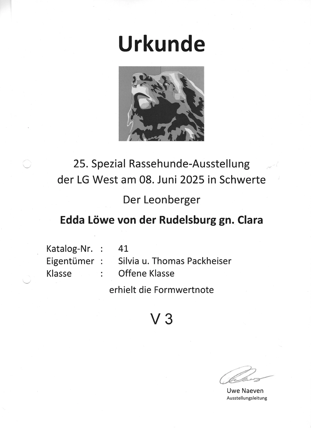 Silvia Packheiser - Hundezucht - Zertifikat